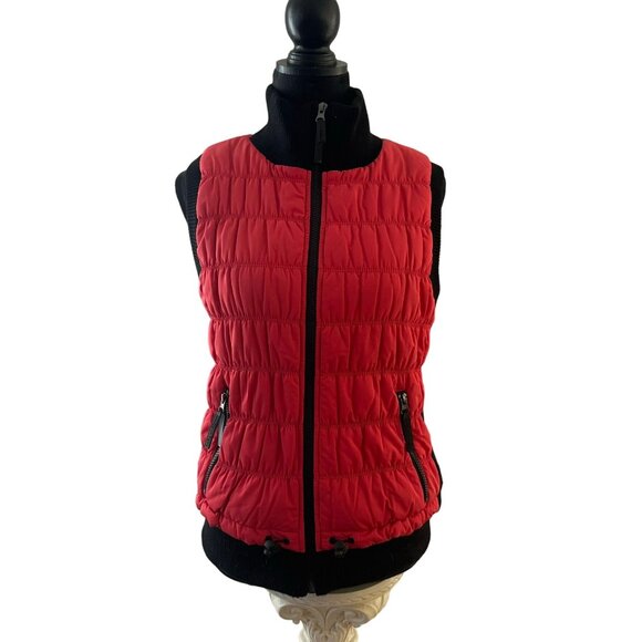 Calvin Klein Performance Womens L Red Quilted Puffer Vest Black Media Pocket - Picture 1 of 8